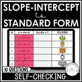 Linear Equations Slope Intercept form to Standard form Activity