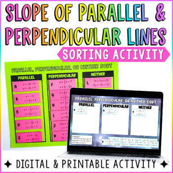 Preview of Slope of Parallel & Perpendicular Lines Sorting Activity - Digital & Printable