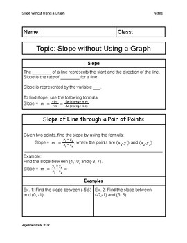 Preview of Slope without Using a Graph Quick Guided Notes - Slope Formula