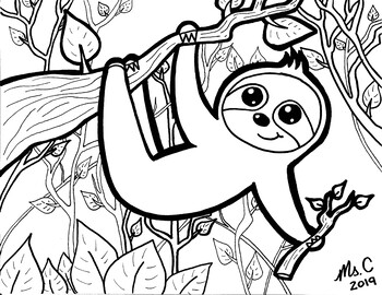 Sloth Animal Coloring Sheet by Art with Ms C | TPT