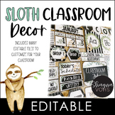 Sloth Classroom Decor Bundle Editable
