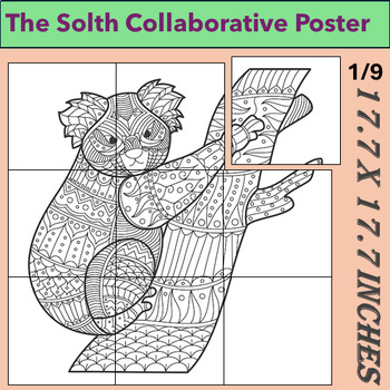 Preview of Sloth Collaborative Coloring Poster for Kids and Adults - Animal Coloring Book