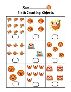 sloth counting objects 1 10 worksheets math counting objects to 10