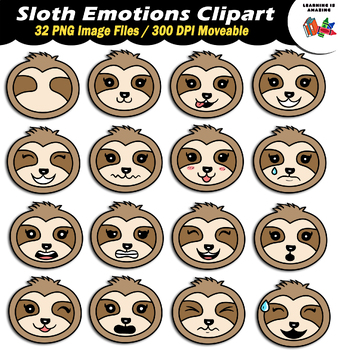 Preview of Sloth Emotions Clipart - Facial Expressions