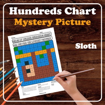 Preview of Sloth Hundreds Chart Mystery Picture No Prep Place Value Color by Number