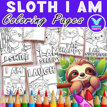 Preview of Sloth I AM Growth Mindset Coloring Pages & Writing Paper Activities ELA No PREP