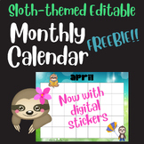 Sloth Monthly Calendar Freebie January to June 2024 editab