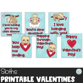 Sloth Printable Valentine’s Day Cards for Students Class Exchange