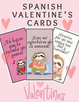 Preview of Sloth Valentine Spanish Valentine Cards