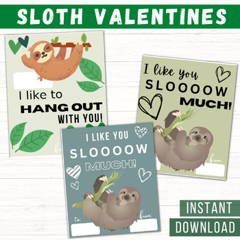 Sloth Printable Valentine's Day Cards for Students Class Exchange