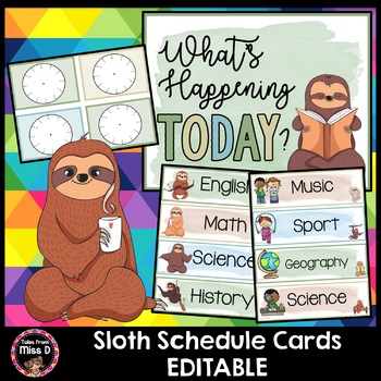 Preview of Sloth Visual Timetable/Schedule Cards EDITABLE