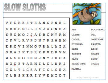 Sloth Word Searches by Art Kids Teachers Pay Teachers