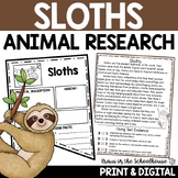Sloths Research Reading Writing | Animal Research Report