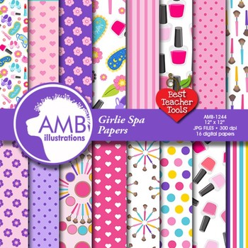 Preview of Slumber Party Digital Papers, Girls Spa Day, Scrapbook Papers, AMB-1244