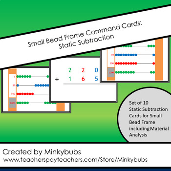 Preview of Small Bead Frame Command Cards Montessori Static Subtraction & Material Analysis