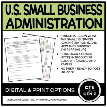 Preview of Small Business Administration SBA Webquest & Slide Deck - Entrepreneurship