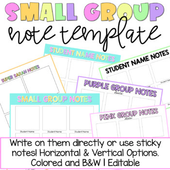 Preview of Small Group Anecdotal Notes Observation Template | Editable | Sticky Notes