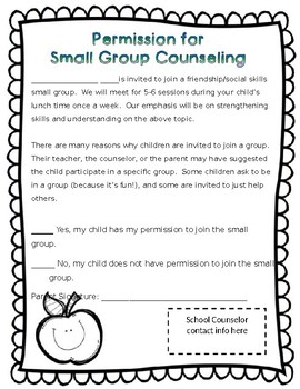 Preview of Small Group Counseling Permission Form (Editable)