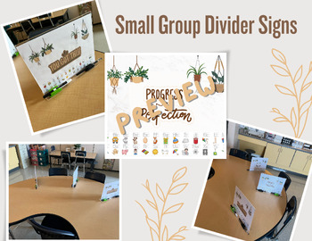 Preview of Small Group Divider Signs - Boho Classroom - Plant Theme - Motivational