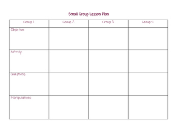 Preview of Small Group Lesson Plan Template