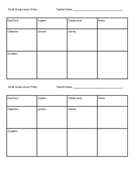 Small Group Lesson Plan Template by Special Ed with Mrs Brooks TPT