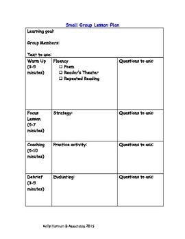 Preview of Small Group Lesson Plan Template and Guide for Reading