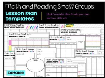 Preview of Small Group Lesson Plan Templates | Math and Reading