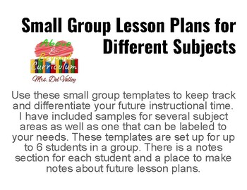 Preview of Small Group Lesson Plans - With Subject Area