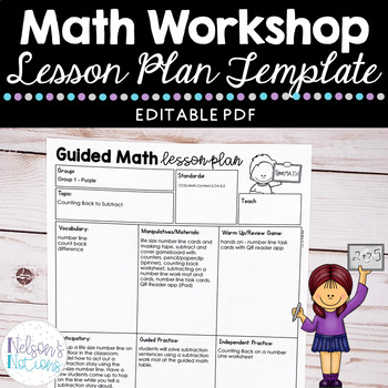 Preview of Math Workshop - Guided Math EDITABLE Lesson Plan Template