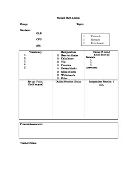 Preview of Small Group Math Lesson Plan Template