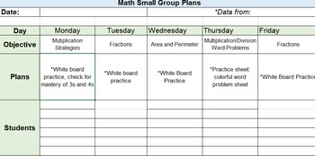 Preview of Small Group Math Plans Template