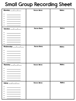 Small Group Recording Sheet by Erika McBride | TPT