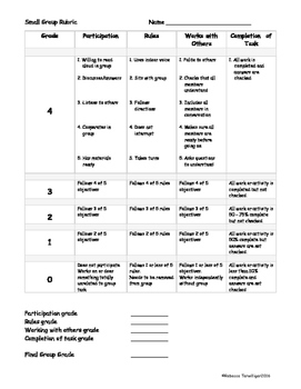 Preview of Small Group Rubric - Formative Assessment