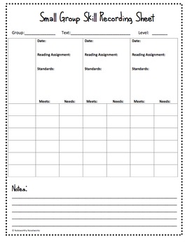 Preview of Small Group Skill Recording Sheet (Freebie)