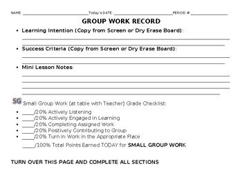 Preview of Small Group Work Record and Independent Reading Record