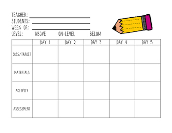 Preview of Small Group or Intervention Lesson Planner