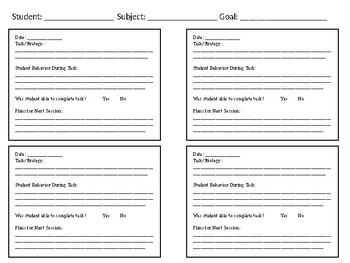 Small Groups/Independent Conference Note Sheet by Miss C's Classroom