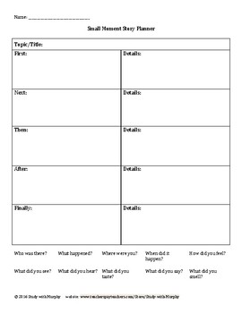 Preview of Small Moment/Fiction Story Planner - Writing, Sequencing Graphic Organizer