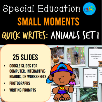 Preview of Small Moment: Quick Write WORLD ANIMALS SET 1 Special Education