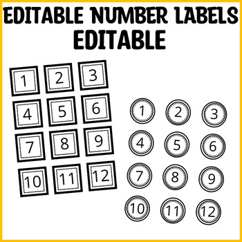 Preview of Small Number Labels Bundle pack, Editable Black and White Number Labels