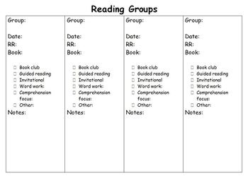 Preview of Small group reading: guided reading and invitational group recording sheet