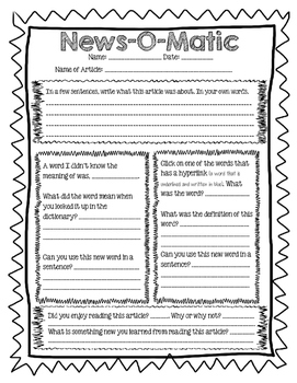 Preview of News-O-Matic Worksheet