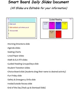 Preview of Smart Board Daily Slides document: includes All-day & Everyday Slides!