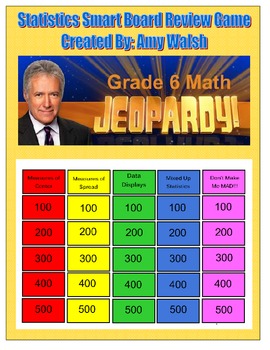 Preview of Smart Board - Grade 6 Statistics JEOPARDY Review Game