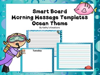 Preview of Smart Board Morning Message Templates (Ocean Theme)