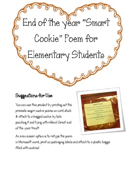 "Smart Cookie" End of the Year Poem for K-5 Students :) by Kim Shank