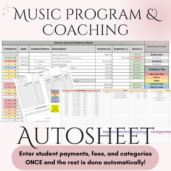 Preview of Smart Finance Google Sheet Automated Invoicing: Music Programs, Coaches and more
