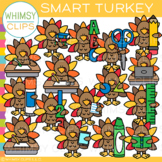 Smart Thanksgiving School Turkey Clip Art - At a Desktop &