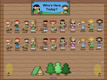 Preview of SmartBoard Attendance/Student Check-In Camping Kids Theme