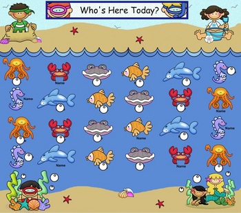 Preview of SmartBoard Attendance/Student Check-In Ocean Theme